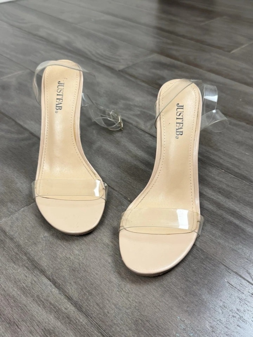 JustFab Beige Clear Strap Block Heels - Picture 2 of 4